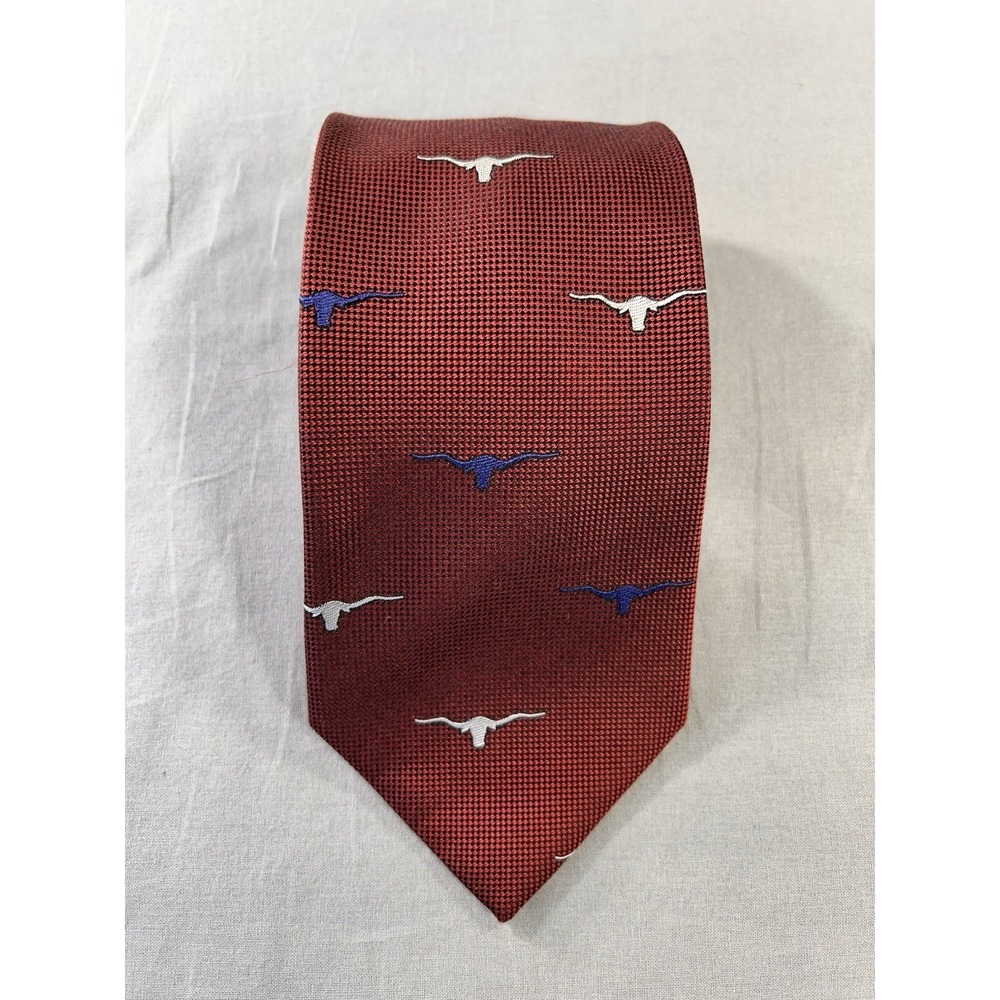 M.‎ L. Leddy's All Silk Longhorns Tie Burgundy Hand Made Office Wear Western
